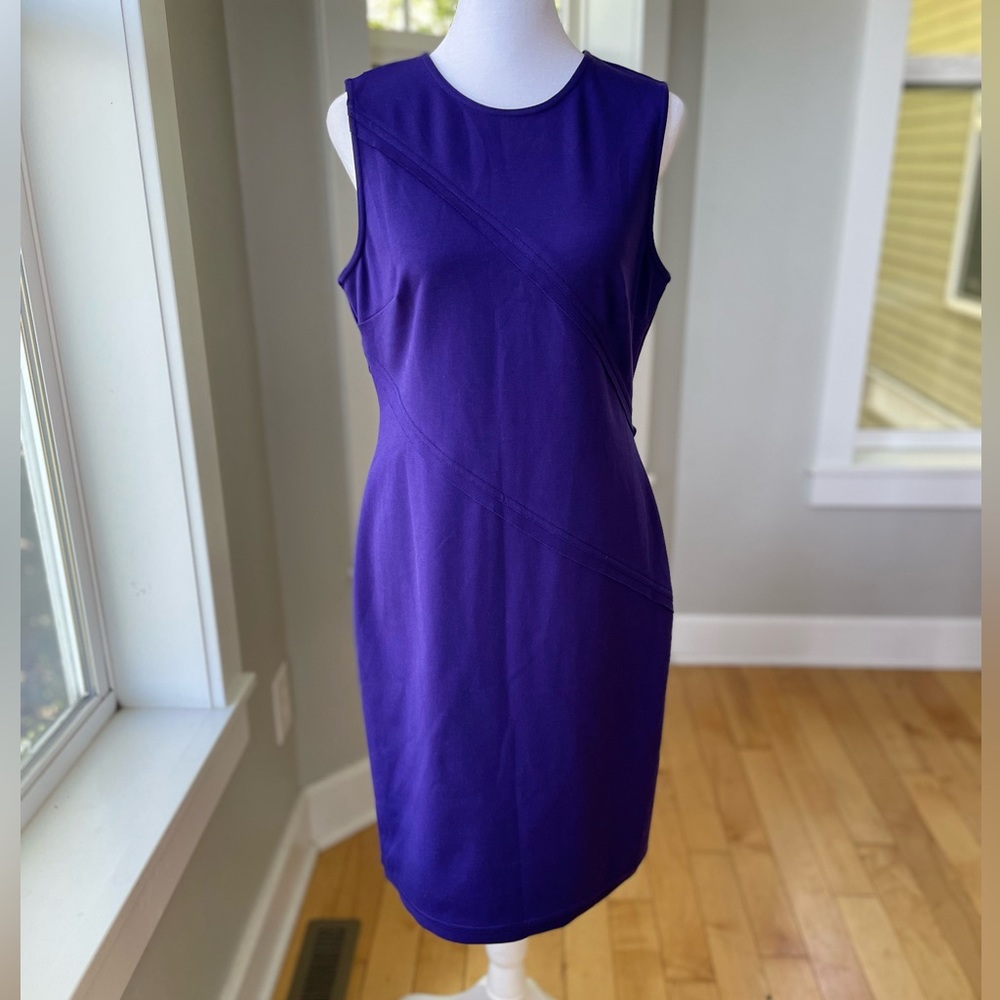 DKNY Cobalt Blue Purple Ponte Bodycon Sleeveless Crewneck Dress Size 6 NWT